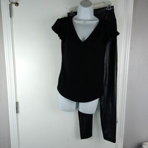 White House Black Market Runway Legging Womens 4 Black Faux Leather Pants XS Top